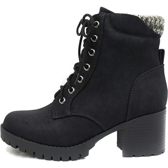 Chunky Heel Combat Ankle Boot - Lace-Up with Side Zipper - Picture 5 of 6